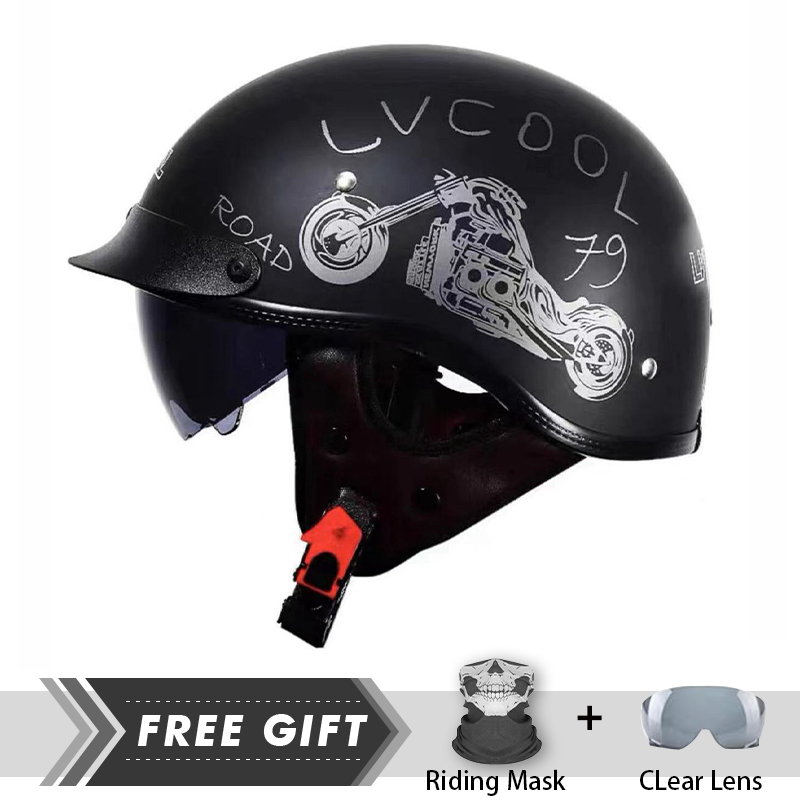 Men Women Half Face Helmet ABS - Motorcycle Gear Store ulasan dan harga